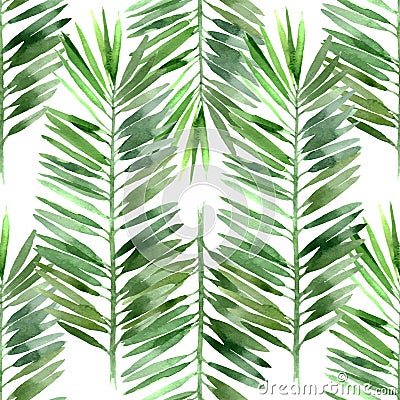 Watercolor palm tree leaf seamless Vector Illustration