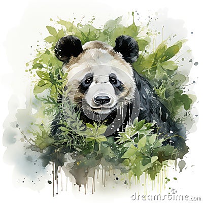 Watercolor Panda - Beautiful Artwork of a Panda in Watercolor Style AI Generated Cartoon Illustration