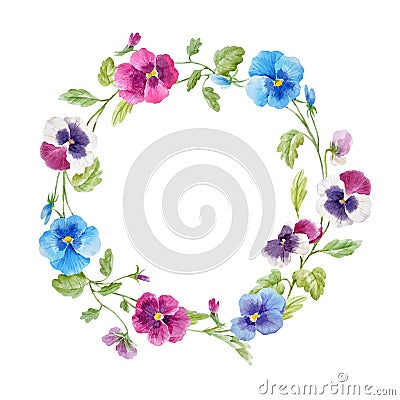 Watercolor pansy flower vector wreath Vector Illustration