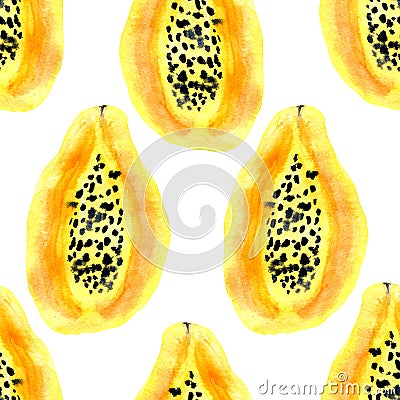 Watercolor papaya seamless pattern Stock Photo
