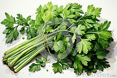 Watercolor parsley on white. AI Generated Stock Photo