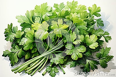 Watercolor parsley on white. AI Generated Stock Photo