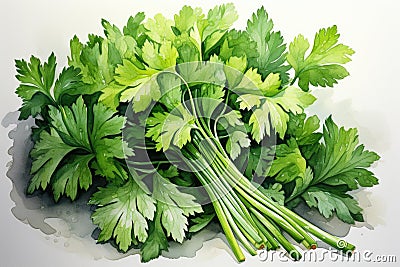 Watercolor parsley on white. AI Generated Stock Photo