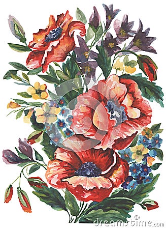 Watercolor pattern with bouquets on a white background Stock Photo