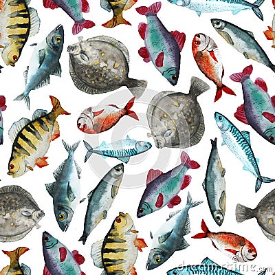 Pattern with bright fish Stock Photo