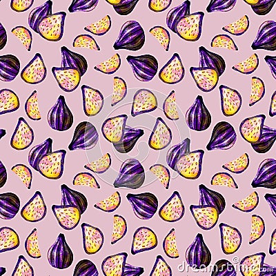 Watercolor pattern with figs Stock Photo