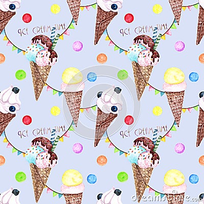 Watercolor pattern with ice cream Stock Photo