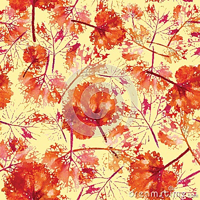 Watercolor pattern of imprint leaves seamless texture background Vector Illustration