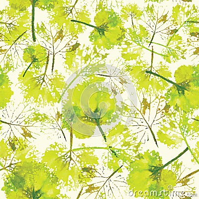 Watercolor pattern of imprint leaves seamless texture background Vector Illustration