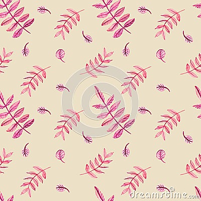 Watercolor pattern with watercolor sprigs, leaves and flowers on a colored background Stock Photo