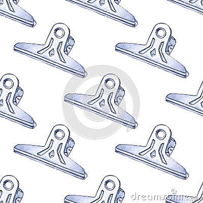Pattern metal stationery clip watercolor Vector Illustration