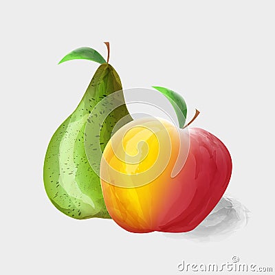 Watercolor pear and Apple Vector Illustration