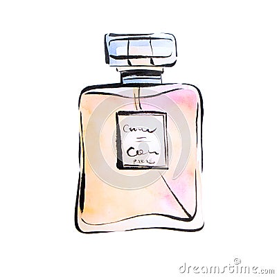 Watercolor perfume, spirits fashion illustration Cartoon Illustration