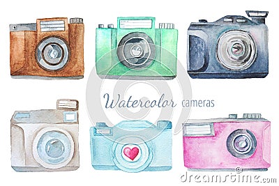 Watercolor photo camera Stock Photo