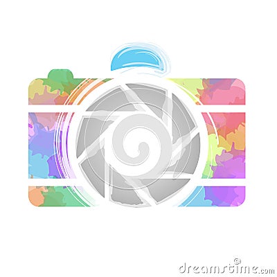 Watercolor Photography camera- Rainbow colored photography lover Vector Illustration