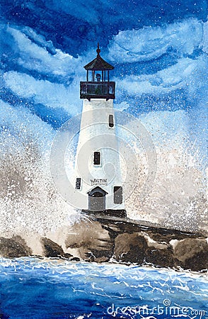 Watercolor Walton lighthouse Stock Photo