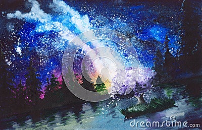 Watercolor Milky Way Stock Photo