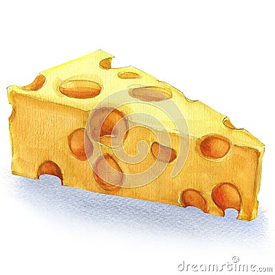 Watercolor piece of cheese isolated Stock Photo