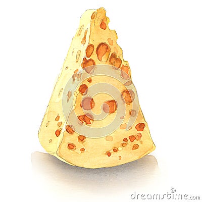 Watercolor piece of cheese isolated Stock Photo