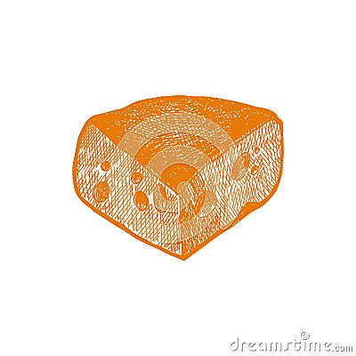 Watercolor piece swiss cheeses emmental cheese triangle with holes. Delicious milk food hand-drawn illustration isolated Vector Illustration