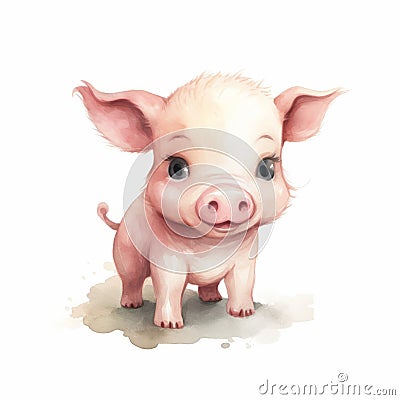 Watercolor Pig Illustration: Detailed And Realistic Baby Pig Art Cartoon Illustration