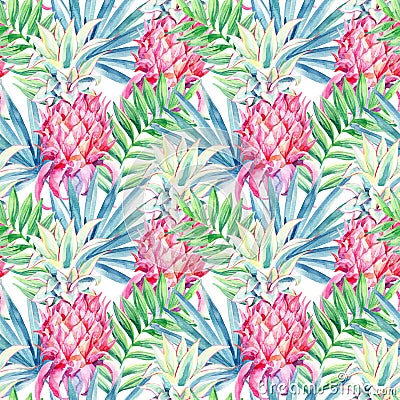 Watercolor pineapple fruit seamless pattern Cartoon Illustration