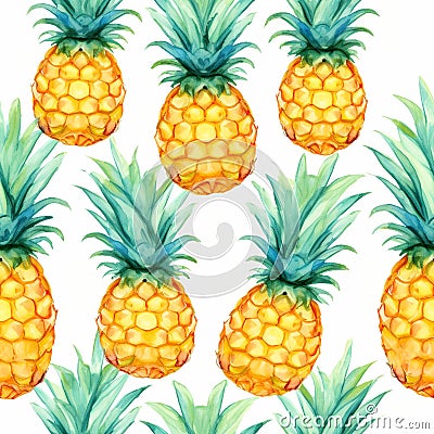 Watercolor Pineapple Seamless Pattern Vibrant Fruit Wallpaper Stock Photo