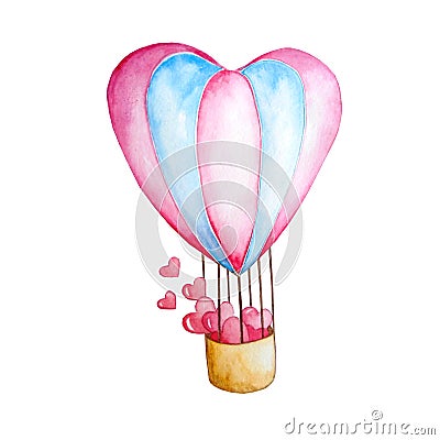 Watercolor pink air balloon heart Stock Photo