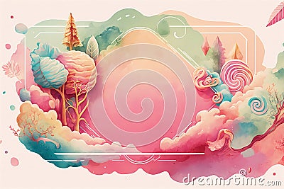 Watercolor pink background with frame sweet country with copyspace. Stock Photo