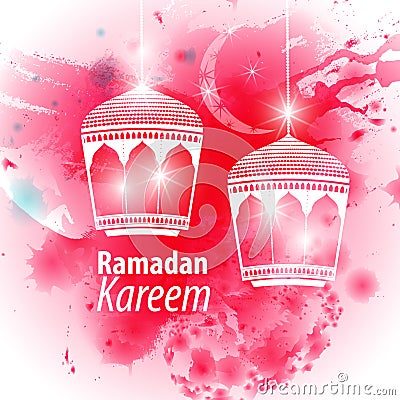 Watercolor pink blob illustration Ramadan kareem Vector Illustration