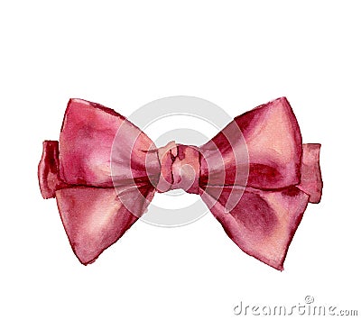 Watercolor pink bow. Hand painted gift bow isolated on white background. Party or greeting object Stock Photo