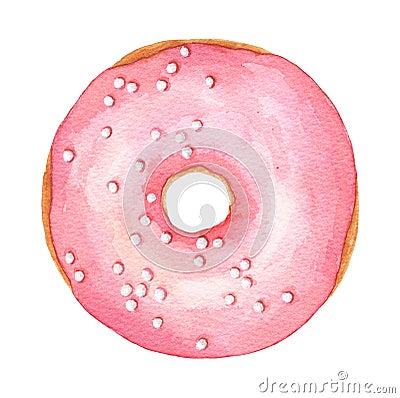 Watercolor pink donut isolated on white background Cartoon Illustration