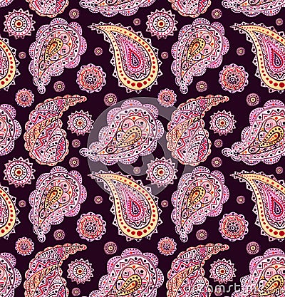 Watercolor Pink Paisley And Circles Repeat Pattern Stock Photo