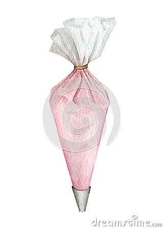 Watercolor pink pastry bag for bakery projects Cartoon Illustration