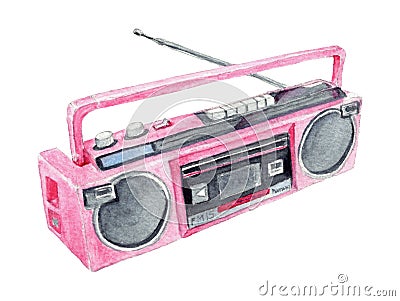 Watercolor Pink Retro Boombox Cartoon Illustration