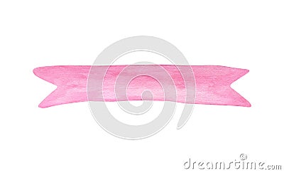 Watercolor pink ribbon ilustration. Hand drawn cute banner illustration isolated on white background. Festive Cartoon Illustration