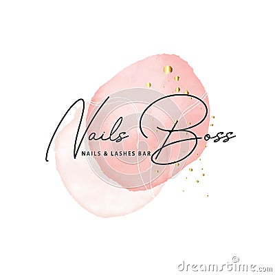 Watercolor pink rose abstract minimalist logo design. Trendy background. Geometric circle shapes fashion creative texture. Vector Illustration