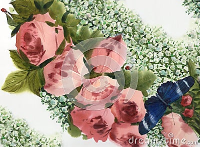 Watercolor pink roses background Stock Photo