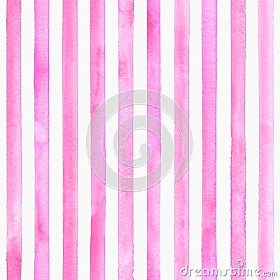 Watercolor pink stripes on white background. Pink and white striped seamless pattern Stock Photo