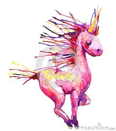 Watercolor pink unicorn illustration Cartoon Illustration