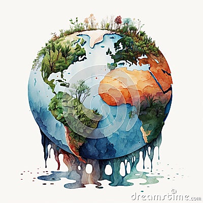 watercolor planet Earth with colored streaks. Environment Day and Earth Day Stock Photo