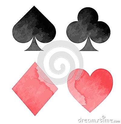 Watercolor playing card suits set Vector Illustration