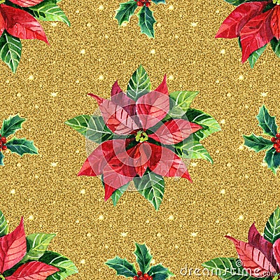 Watercolor poinsettia seamless pattern Cartoon Illustration