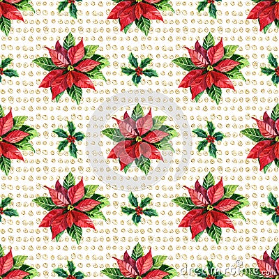 Watercolor poinsettia seamless pattern Cartoon Illustration