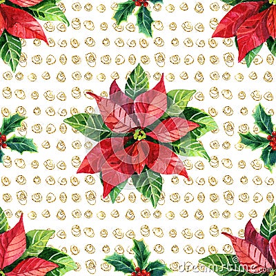 Watercolor poinsettia seamless pattern Cartoon Illustration