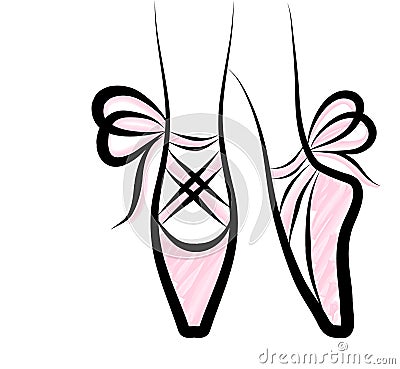 Watercolor pointe shoes with ribbon bow. Hand drawn art work iso Vector Illustration