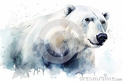 Watercolor polar bear portrait illustration on white background Cartoon Illustration