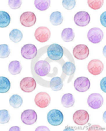 Watercolor polka dots pattern. Blue and pink circles Stock Photo