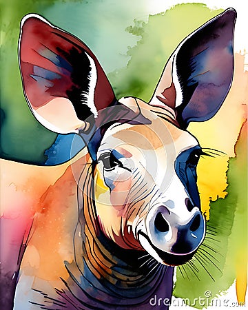 Watercolor Aardvark Portrait 1 Stock Photo