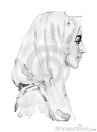 Watercolor arabian woman Cartoon Illustration